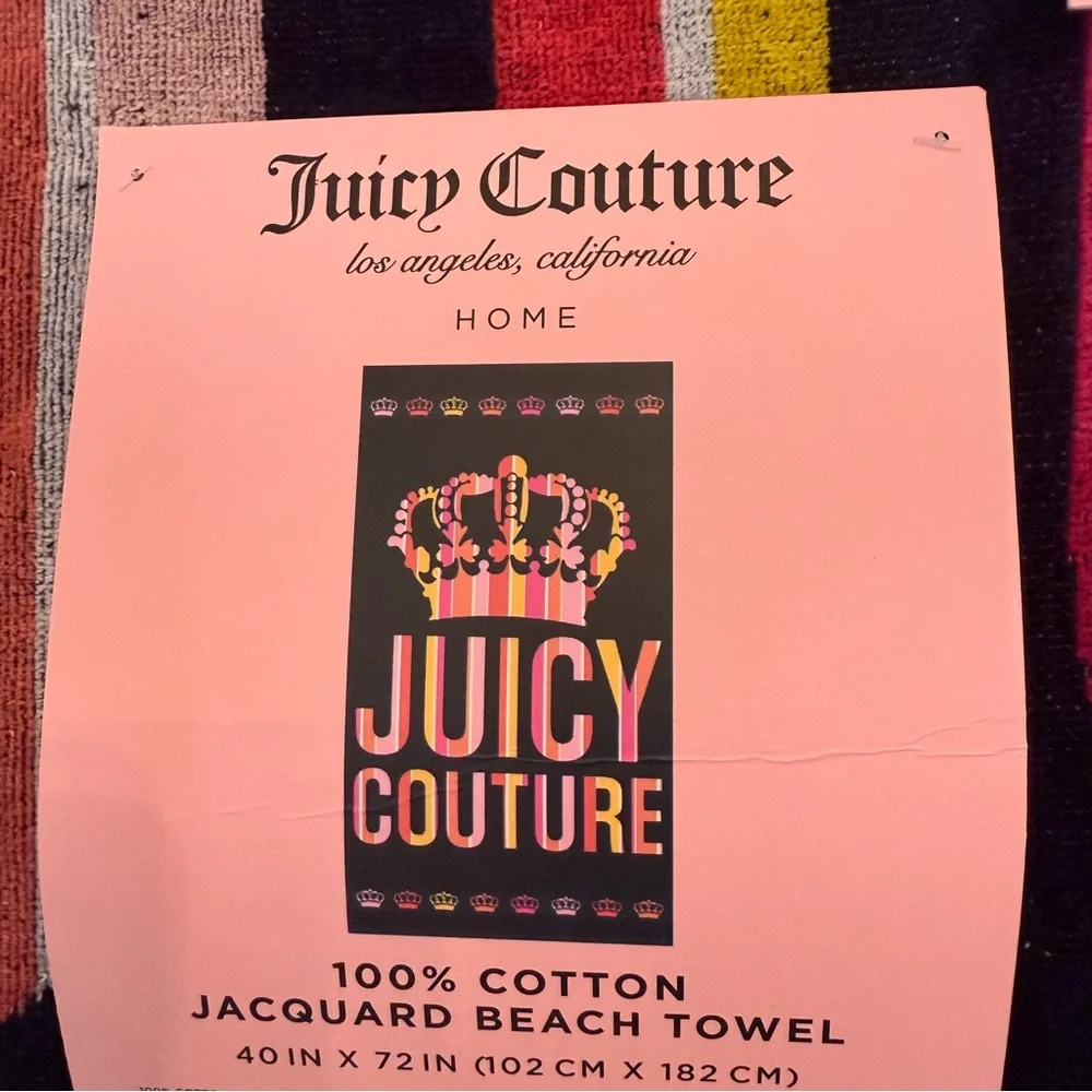 Juicy Couture Home 6 Ft 100% Cotton Jacquard Beach Towel Pink Stripe NWT New